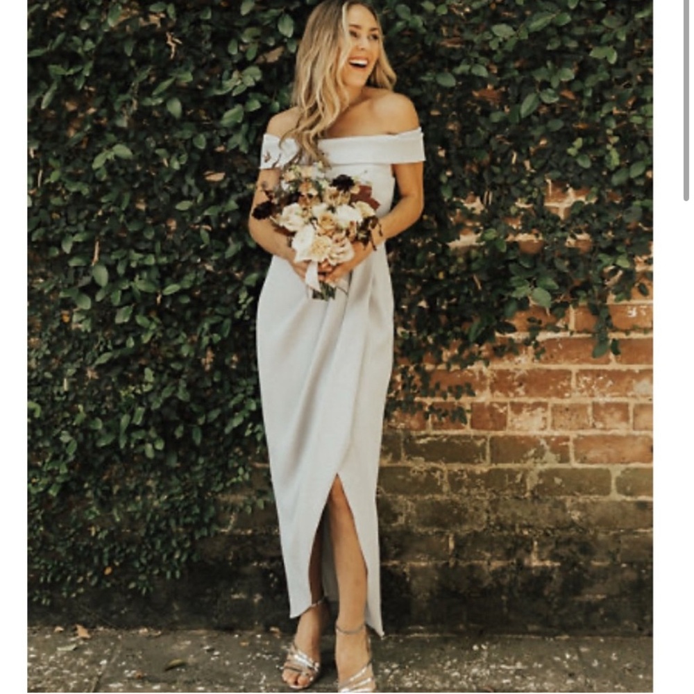 BHLDN Thompson Off The Shoulder Midi Dress Tulip Hem Sage‎ Green Sz 8